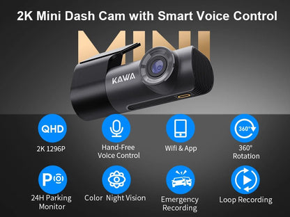 2K Dash Camera For Car DVR Dash Cam In The Car KAWA D5 Video Recorder Emergency Voice Control Night Vision WiFi APP Monitor WDR - XS - ORIZED