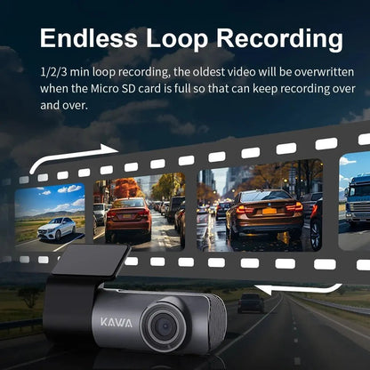 2K Dash Camera For Car DVR Dash Cam In The Car KAWA D5 Video Recorder Emergency Voice Control Night Vision WiFi APP Monitor WDR - XS - ORIZED