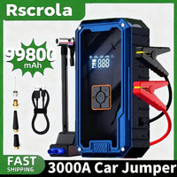 3000A 12V Car Jump Starter Air Compressor With Power Bank 99800mah Peak Portable Battery Starter 150PSI Air Pump With LED Light - XS - ORIZED
