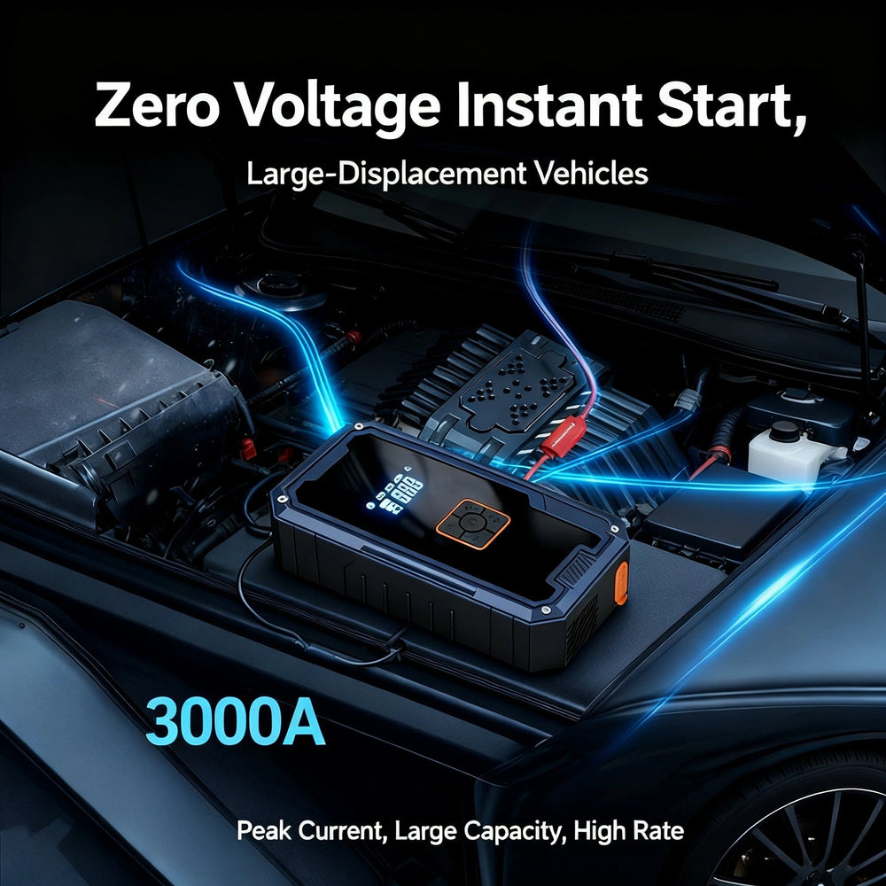 3000A 12V Car Jump Starter Air Compressor With Power Bank 99800mah Peak Portable Battery Starter 150PSI Air Pump With LED Light - XS - ORIZED
