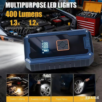 3000A 12V Car Jump Starter Air Compressor With Power Bank 99800mah Peak Portable Battery Starter 150PSI Air Pump With LED Light - XS - ORIZED