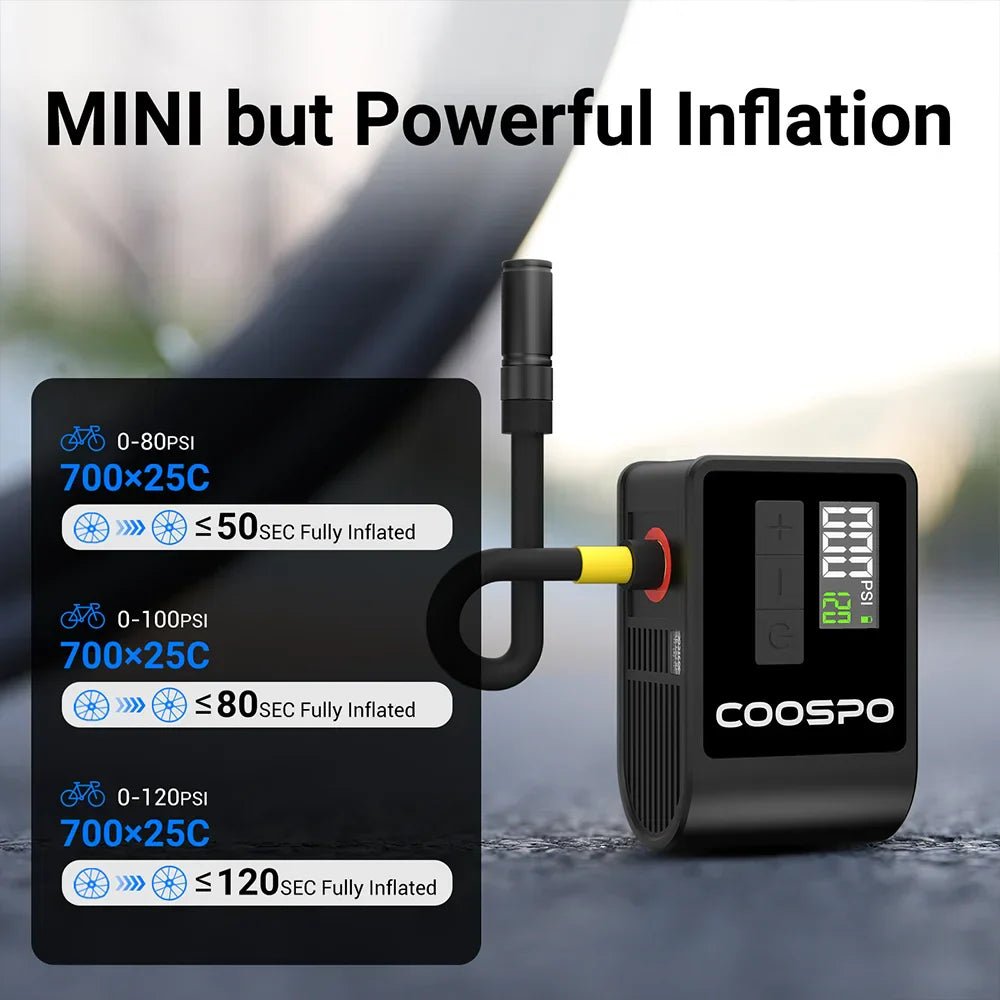 Mini Electric Air Pump Portable Digital Tire Inflator 120PSI Black - XS - ORIZED