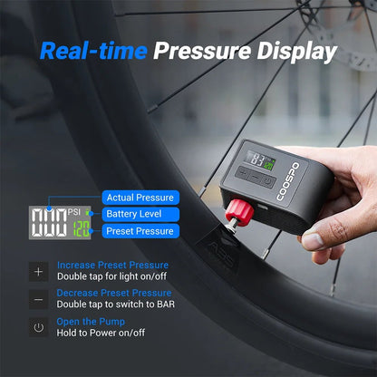 Mini Electric Air Pump Portable Digital Tire Inflator 120PSI Black - XS - ORIZED