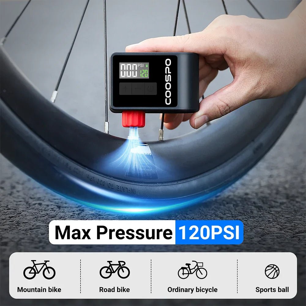 Mini Electric Air Pump Portable Digital Tire Inflator 120PSI Black - XS - ORIZED